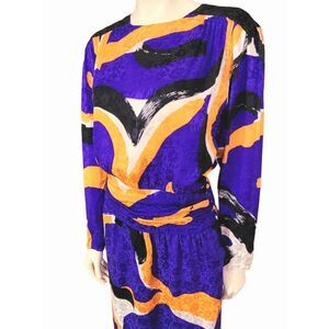 Vintage Pure Silk Flora Kung long sleeve colorful Dress Size 6